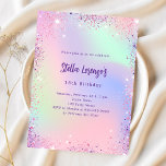 Pink purple glitter holographic birthday invitation<br><div class="desc">A girly and feminine 18th (or any age) birthday party invitation. On front: A holographic coloured background in purple,  pink,  mint green.  Decorated with pink and purple faux glitter.  Personalise and add a name and party details. The name is written with a hand lettered style script,   purple coloured letters.</div>
