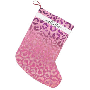 Pink Purple Glitter Leopard Animal Print Gradient Small Christmas Stocking