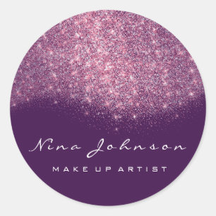 Pink Purple Glitter Makeup Artist Beauty Classic Round Sticker