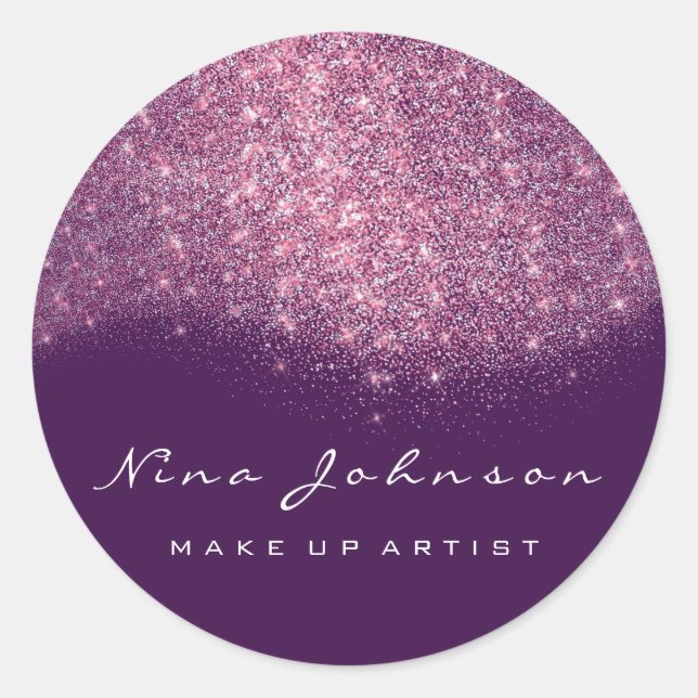 Pink Purple Glitter Makeup Artist Beauty Classic Round Sticker (Front)