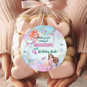 Pink Purple Glitter Mermaids 4th Birthday Party Classic Round Sticker