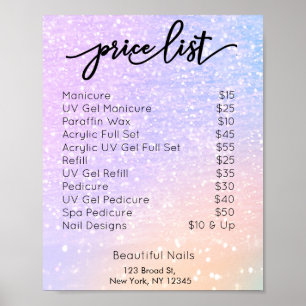 Pink & Purple Glitter Nail Salon Price List Poster