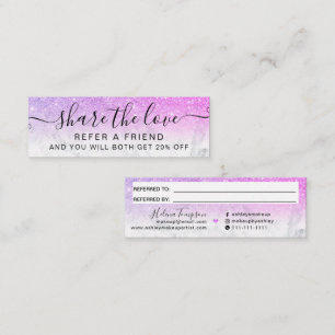 Pink purple glitter ombre marble chic referral  mini business card