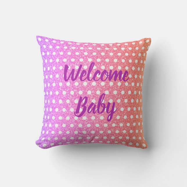 Pink Purple Glitter Polka Dots Cute Baby Shower Cushion (Front)