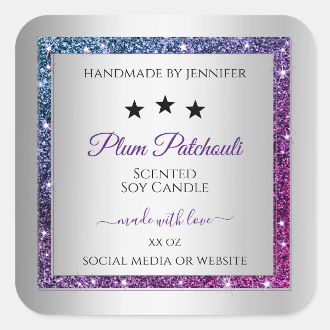 Pink Purple Glitter Silver Product Packaging Label (Front)