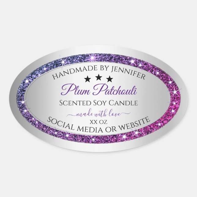 Pink Purple Glitter Silver Product Packaging Label (Front)