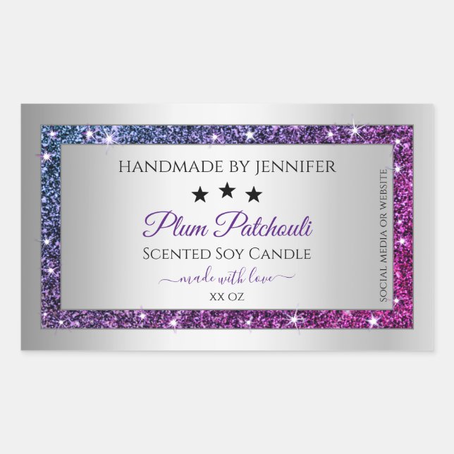 Pink Purple Glitter Silver Product Packaging Label (Front)