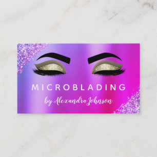 Pink Purple Glitter Sparkle Eyelashes Microblading Business Card