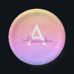 Pink Purple Glitter & Sparkle Monogram Birthday Paper Plate<br><div class="desc">Pink and Purple Pastel Ombre Faux Glitter and Sparkle Elegant Birthday or Bachelorette Party Plates. These Wedding,  Bridal Shower or Birthday Party Plates can be customised to include your initial and first name. Please contact the designer for customised matching items.</div>