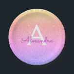 Pink Purple Glitter & Sparkle Monogram Birthday Paper Plate<br><div class="desc">Pink and Purple Pastel Ombre Faux Glitter and Sparkle Elegant Birthday or Bachelorette Party Plates. These Wedding,  Bridal Shower or Birthday Party Plates can be customised to include your initial and first name. Please contact the designer for customised matching items.</div>