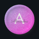 Pink Purple Glitter & Sparkle Monogram Birthday Paper Plate<br><div class="desc">Pink and Purple Pastel Ombre Faux Glitter and Sparkle Elegant Birthday or Bachelorette Party Plates. These Wedding,  Bridal Shower or Birthday Party Plates can be customised to include your initial and first name. Please contact the designer for customised matching items.</div>