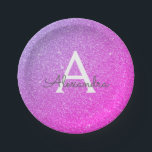 Pink Purple Glitter & Sparkle Monogram Birthday Paper Plate<br><div class="desc">Pink and Purple Pastel Ombre Faux Glitter and Sparkle Elegant Birthday or Bachelorette Party Plates. These Wedding,  Bridal Shower or Birthday Party Plates can be customised to include your initial and first name. Please contact the designer for customised matching items.</div>