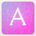 Pink Purple Glitter & Sparkle Monogram Birthday Square Paper Coaster<br><div class="desc">Pink ad Purple Ombre Faux Glitter and Sparkle Elegant Monogram Birthday Party Coasters. These Birthday Party,  Bridal Shower,  Wedding or Bachelorette Party Coasters can be customised to include your initial and first name. Please contact the designer for customised matching items.</div>