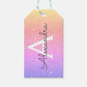 Pink Purple Glitter & Sparkle Monogram Gift Tags