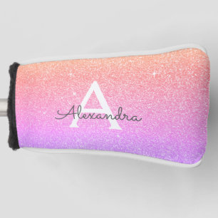 Pink Purple Glitter & Sparkle Monogram Name Golf Head Cover
