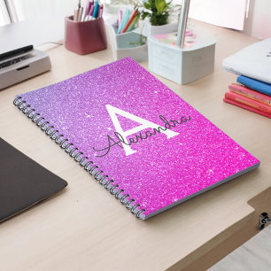 Pink Purple Glitter Sparkle Monogram Notebook