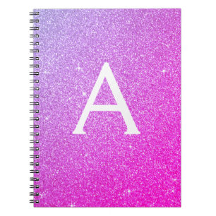 Pink Purple Glitter Sparkle Monogram Notebook