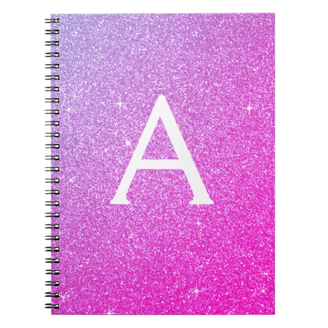 Pink Purple Glitter Sparkle Monogram Notebook (Front)
