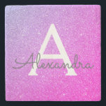 Pink Purple Glitter & Sparkle Monogram Stone Coaster<br><div class="desc">Pink and Purple Faux Glitter and Sparkle Elegant Stone Tile. These Stone Tiles can be customised to include your initial and first name.</div>