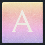 Pink Purple Glitter & Sparkle Monogram Stone Coaster<br><div class="desc">Gold,  Pink and Purple Rainbow Pastel Ombre Faux Glitter and Sparkle Elegant Stone Tile. These Stone Tiles can be customised to include your initial and first name.</div>
