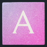 Pink Purple Glitter & Sparkle Monogram Stone Coaster<br><div class="desc">Pink and Purple Faux Glitter and Sparkle Elegant Stone Tile. These Stone Tiles can be customised to include your initial and first name.</div>