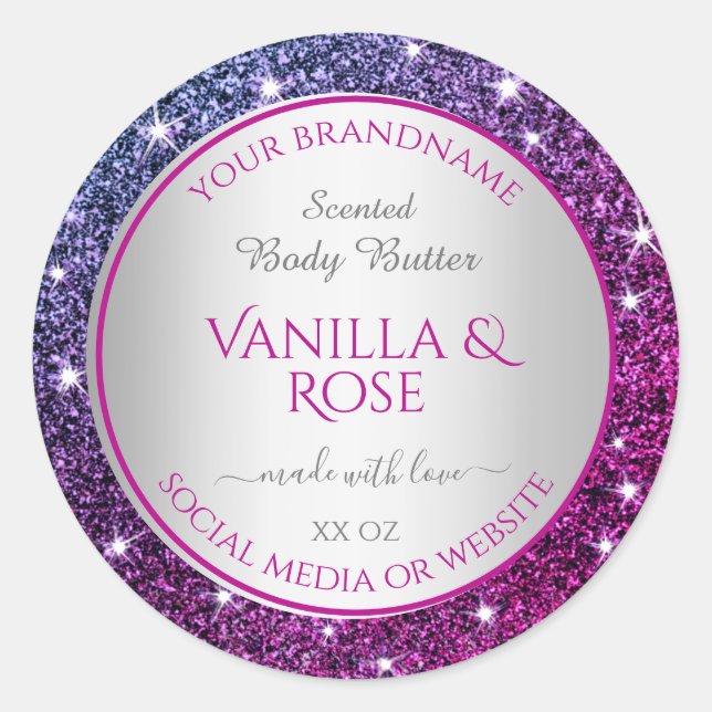Pink Purple Glitter Sparkle Stars Product Labels (Front)