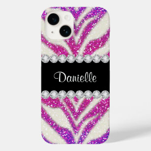 Pink Purple Glitter Zebra Stripes iPhone 14 Case