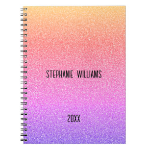 Pink Purple Glittery Monogram Name Cute Girly Gift Notebook