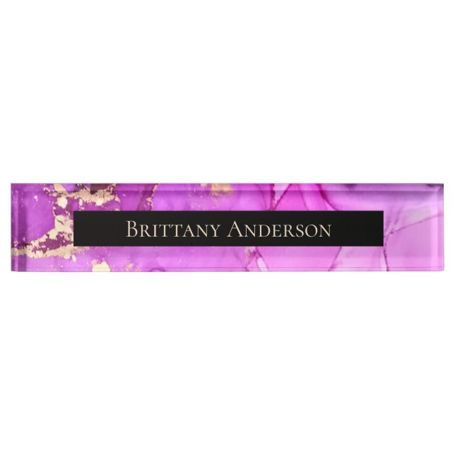 Pink Purple Gold Abstract Alcohol Ink  Nameplate (Front)