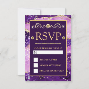 Pink Purple Gold Agate Pattern Wedding RSVP Card