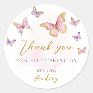 Pink Purple Gold Butterfly Girl Baby Shower Classic Round Sticker