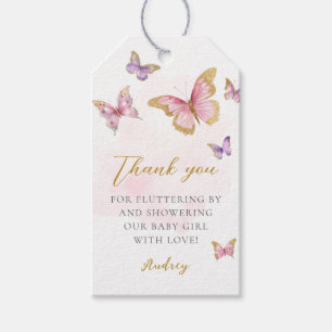 Pink Purple Gold Butterfly Girl Baby Shower Gift Tags