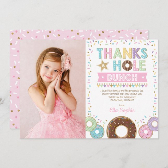 Pink Purple Gold Doughnut Birthday Thank You Card (Front/Back)