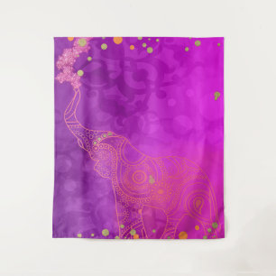 Pink Purple Gold Elephant Exotic Party Backdrop Tapestry