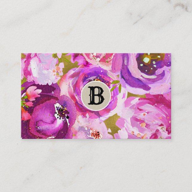 Pink Purple Gold Floral Modern Customer Loyalty Card (Front)