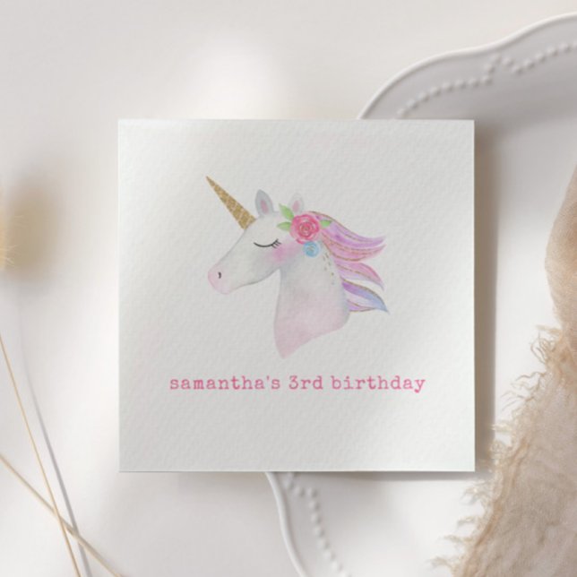 Pink Purple Gold Glitter Unicorn Birthday Party Napkin (Creator Uploaded)
