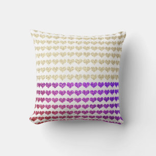 Pink Purple Gold Sparkly Glittery Hearts Patterns Cushion