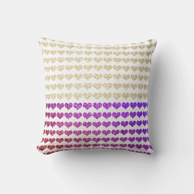 Pink Purple Gold Sparkly Glittery Hearts Patterns Cushion (Front)