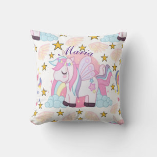 Pink Purple Gold Star Unicorn Name Monogram Cushion
