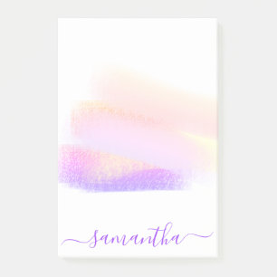 Pink purple golden brushstrokes name script post-it notes