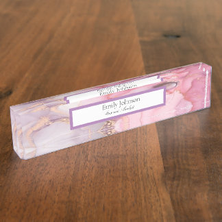 pink ,purple , golden marble nameplate