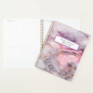 pink ,purple , golden marble planner