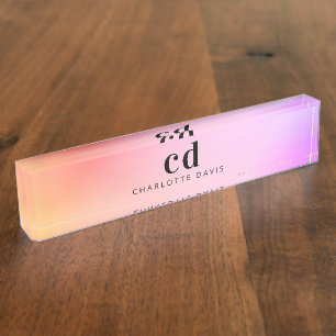 Pink purple golden monogram name minimalist nameplate