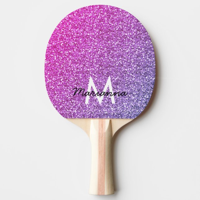 Pink Purple Gradient Glitter Girly Personalised Ping Pong Paddle (Front)
