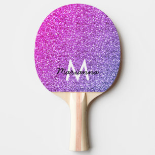Pink Purple Gradient Glitter Girly Personalized Ping Pong Paddle