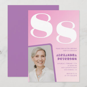 Pink Purple Gradient Photo 88th birthday Invitation