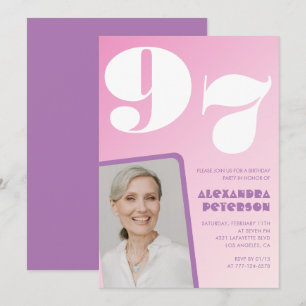 Pink Purple Gradient Photo 97th birthday Invitation