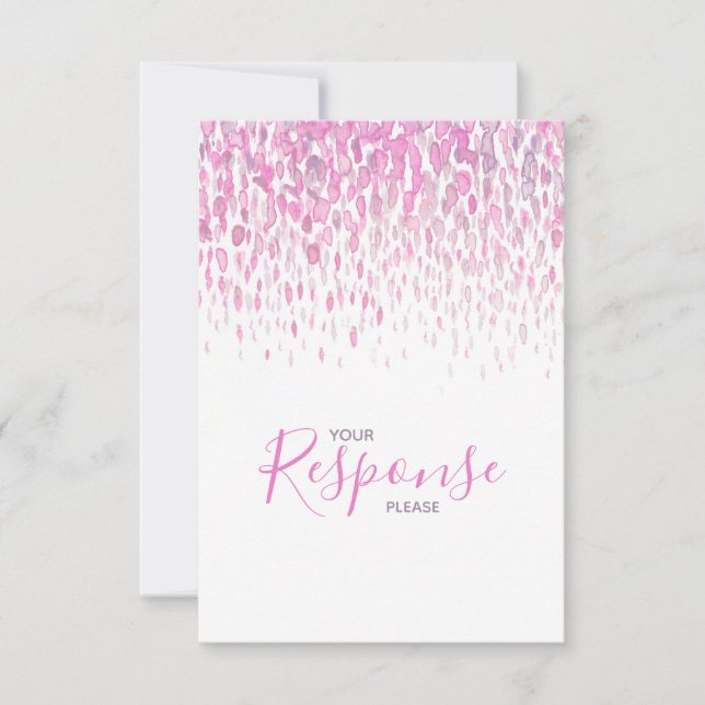 Pink purple gray abstract art wedding reply RSVP Card (Front)
