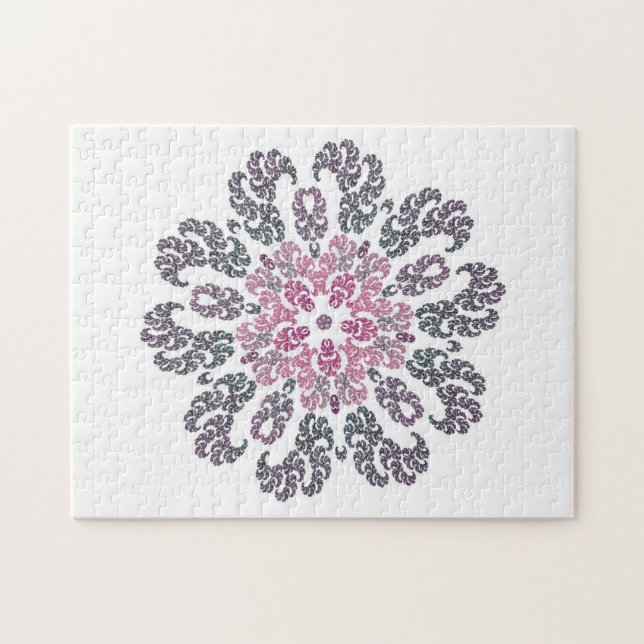 Pink, Purple, Gray, White Fractal Art Kaleidoscope Jigsaw Puzzle (Horizontal)