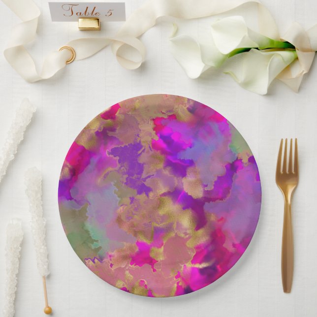 Pink, purple, green alcohol marble ink print plate (Wedding)